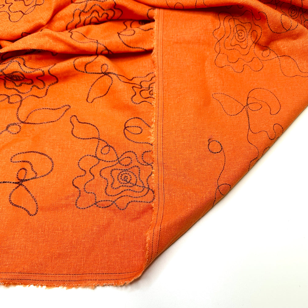 Just Doodling - Embroidered Cotton Blend Woven - Orange/Brown Floral - 1.5M Bundle