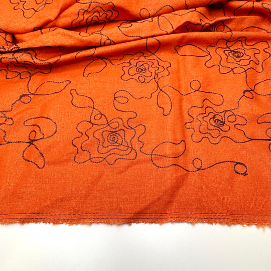 Just Doodling - Embroidered Cotton Blend Woven - Orange/Brown Floral - 1.5M Bundle