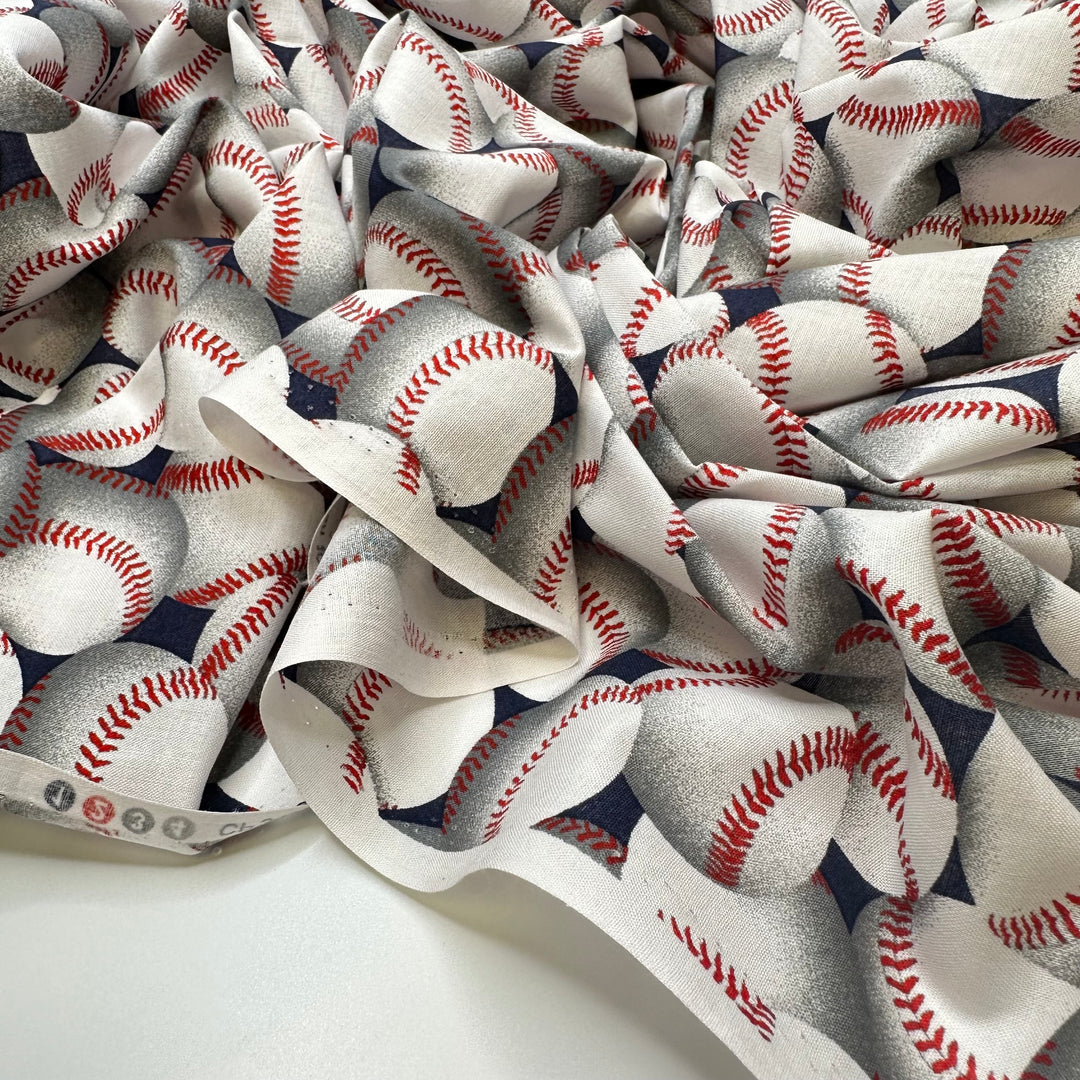 Up To Bat - Cotton Woven - White/Red Baseballs - Bundles