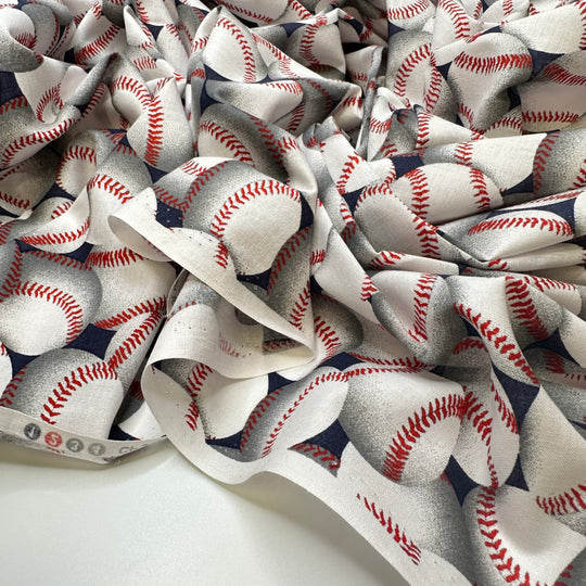 Up To Bat - Cotton Woven - White/Red Baseballs - Bundles
