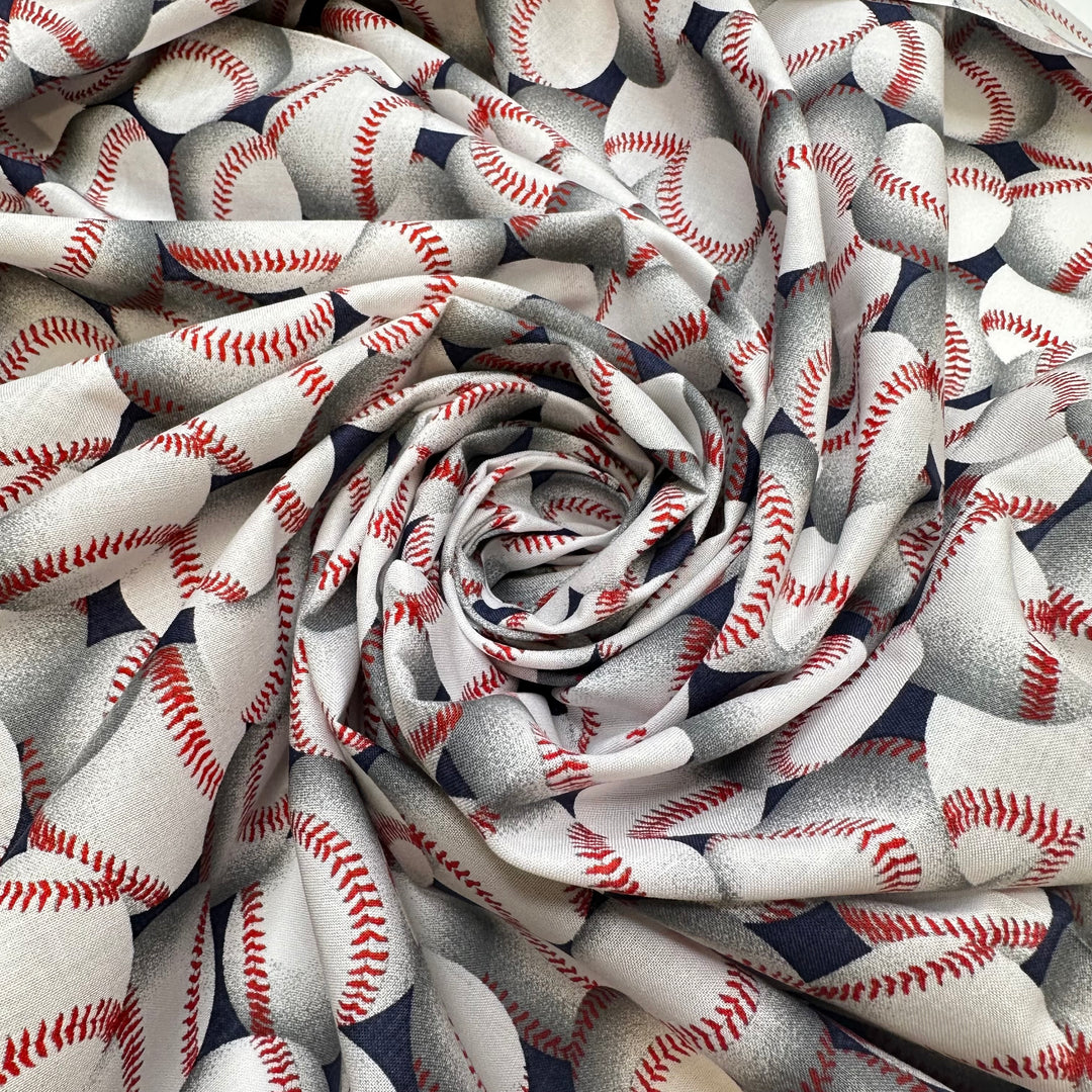 Up To Bat - Cotton Woven - White/Red Baseballs - Bundles