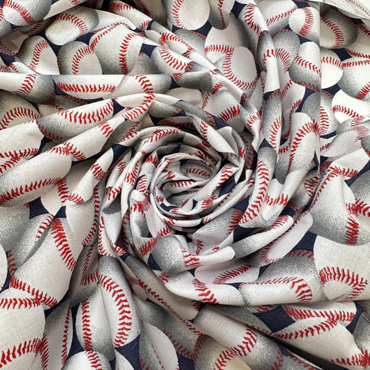 Up To Bat - Cotton Woven - White/Red Baseballs - Bundles