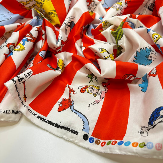 I Do Not Want Green Eggs And Ham - Screen Printed Cotton Woven - Red/White Dr Suess - Bundles