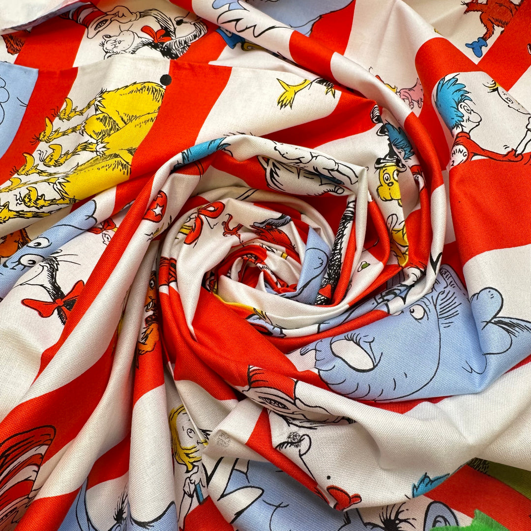I Do Not Want Green Eggs And Ham - Screen Printed Cotton Woven - Red/White Dr Suess - Bundles