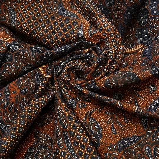 An Evening To Remember - Batik Cotton Blend Woven - Navy/Brown Floral - 2.45M Bundle