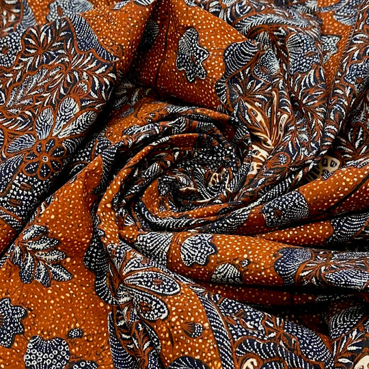 Peace And Quiet In The Garden - Batik Cotton Woven - Navy/Brown Floral - 0.95M Bundle