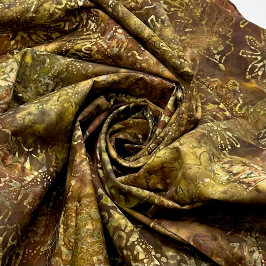 Forest Floor - Batik Cotton Woven - Brown/Green Floral - Bundles
