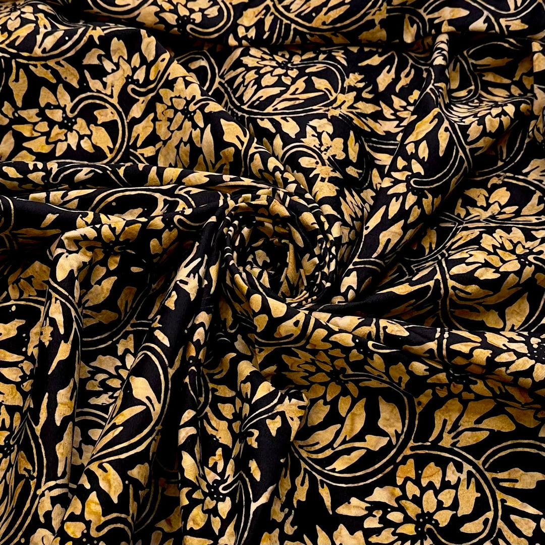 Trail Of Flower Petals - Batik Cotton Woven - Light Black/Beige Floral - Bundles