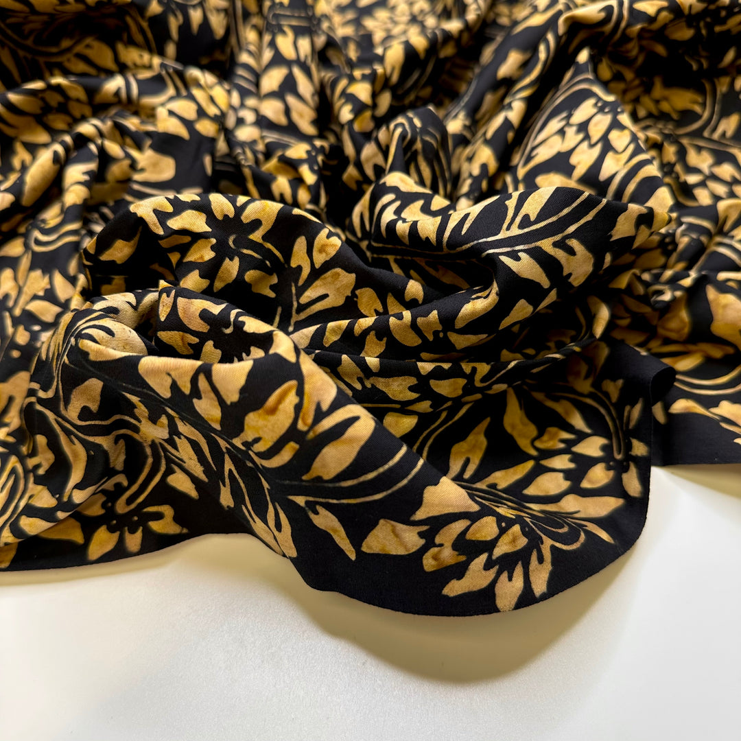 Trail Of Flower Petals - Batik Cotton Woven - Light Black/Beige Floral - Bundles