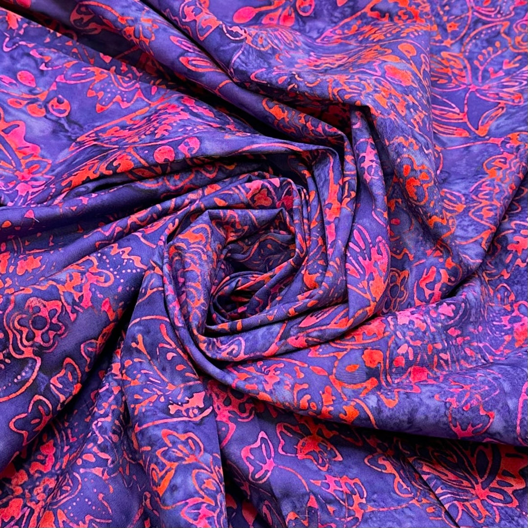 Fire And Water - Batik Cotton Woven - Blue/Red Floral - 1.9M Bundle