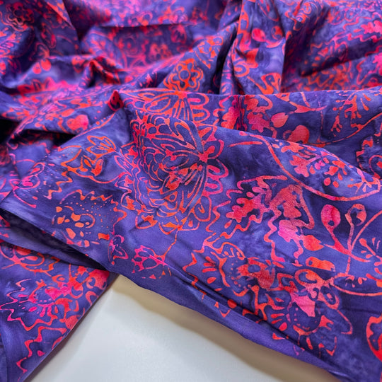 Fire And Water - Batik Cotton Woven - Blue/Red Floral - 1.9M Bundle