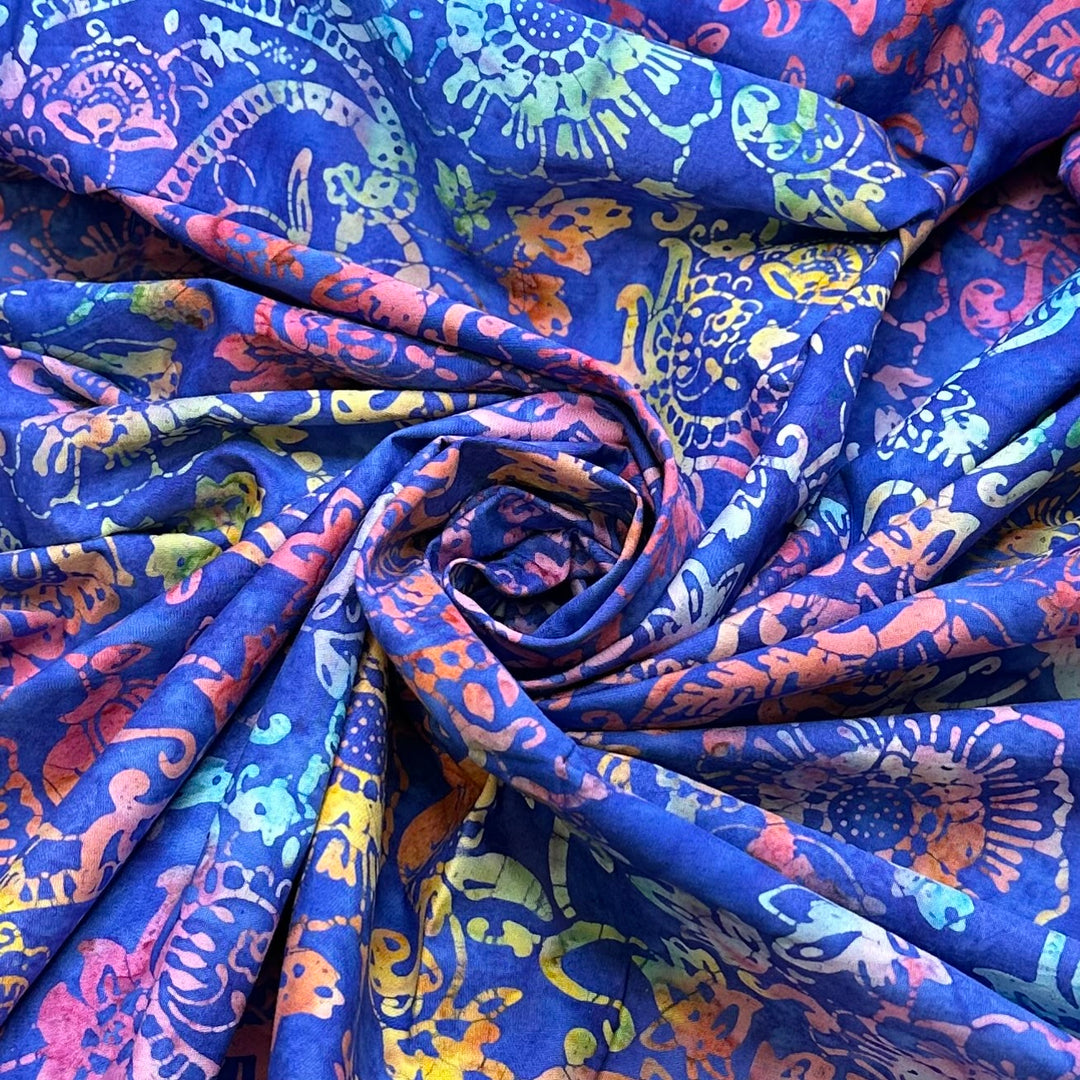 Life In Technicolor - Batik Cotton Woven - Blue Multi Floral - 3M Bundle