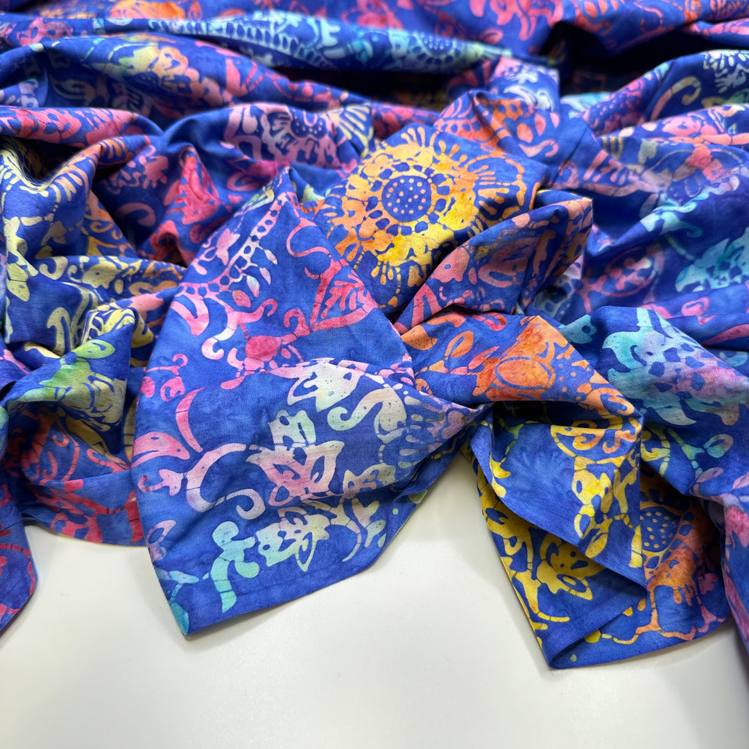 Life In Technicolor - Batik Cotton Woven - Blue Multi Floral - 3M Bundle