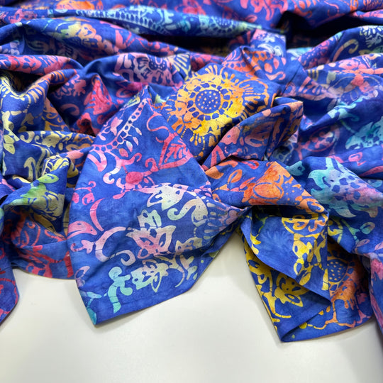 Life In Technicolor - Batik Cotton Woven - Blue Multi Floral - 3M Bundle