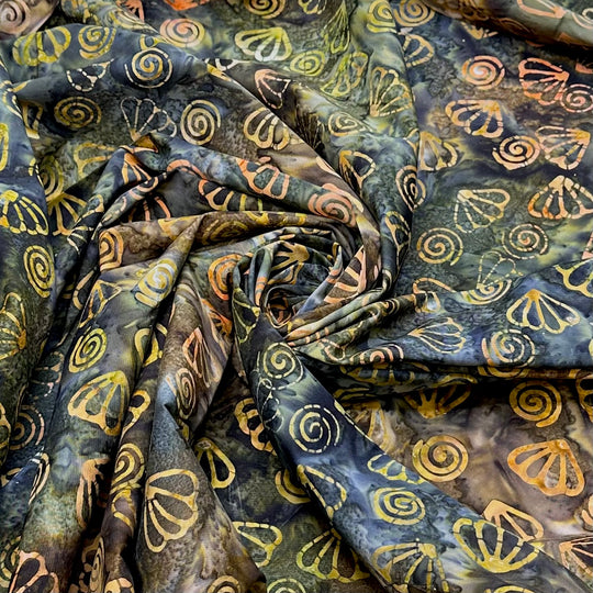 Finding Shells In The River - Batik Cotton Woven - Green Multi Abstract - 2M Bundle