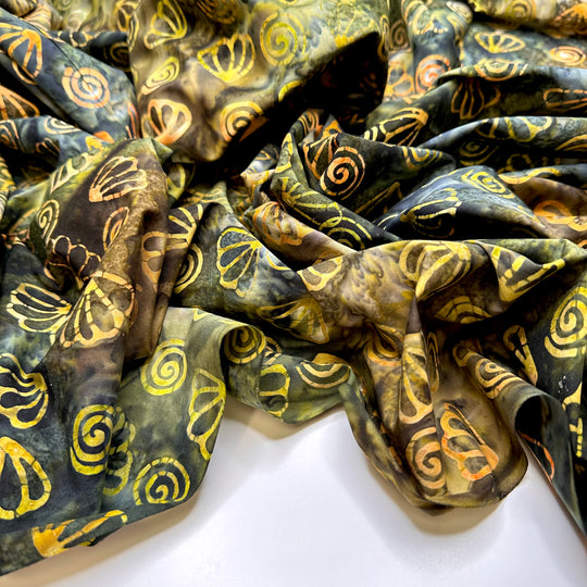 Finding Shells In The River - Batik Cotton Woven - Green Multi Abstract - 2M Bundle