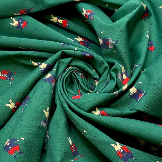 UB - So Dapper - Fire Retardent Cotton Woven - Green Multi Rabbits - 2.35M Bundle