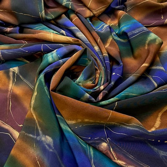 UB - Manifesting A Beach Vacation - Polyester Blend Woven - Dark Brown/Blue Abstract - 4M Bundle