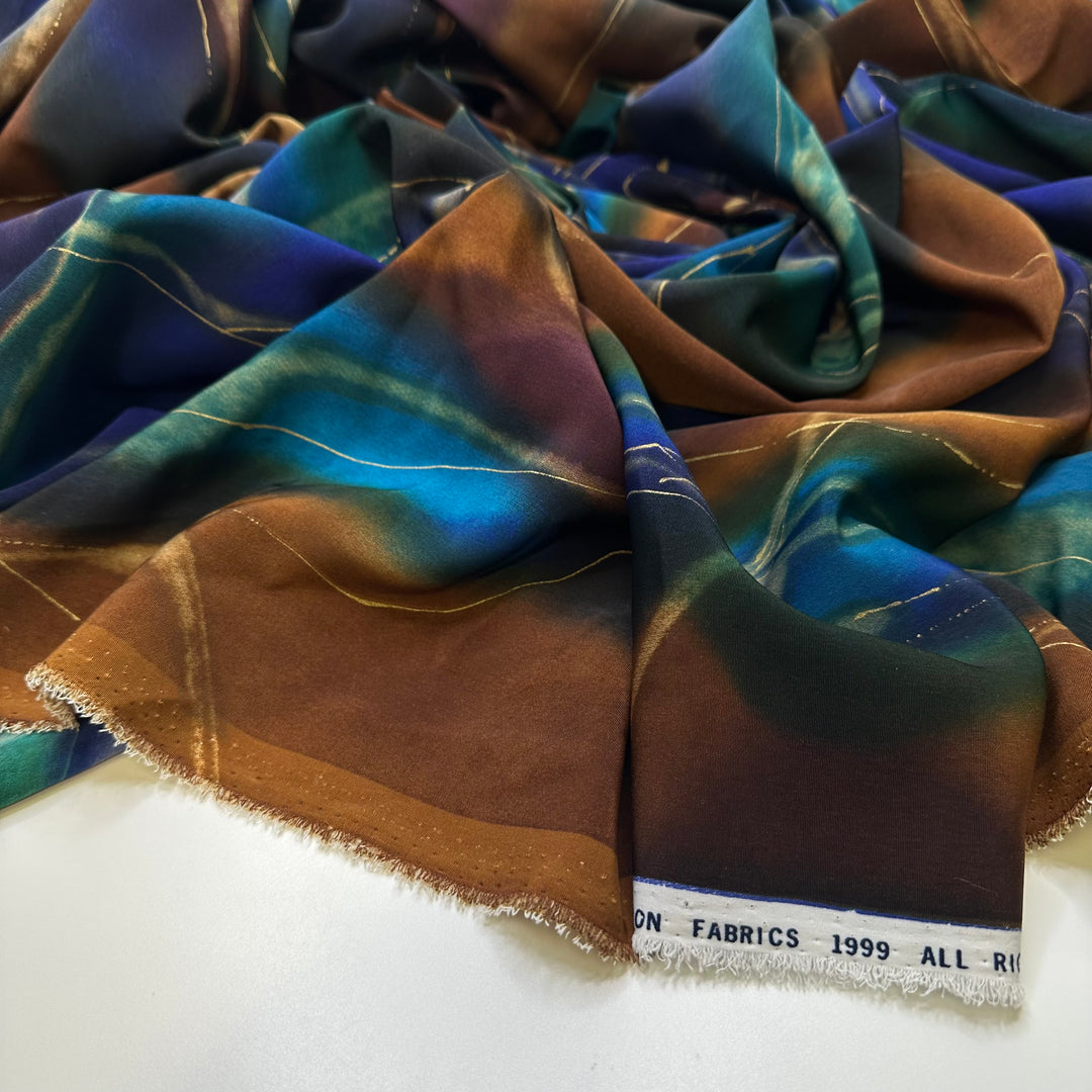 UB - Manifesting A Beach Vacation - Polyester Blend Woven - Dark Brown/Blue Abstract - 4M Bundle