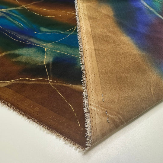 UB - Manifesting A Beach Vacation - Polyester Blend Woven - Dark Brown/Blue Abstract - 4M Bundle
