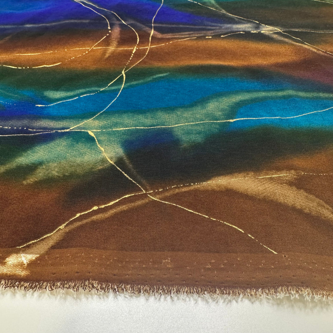 UB - Manifesting A Beach Vacation - Polyester Blend Woven - Dark Brown/Blue Abstract - 4M Bundle