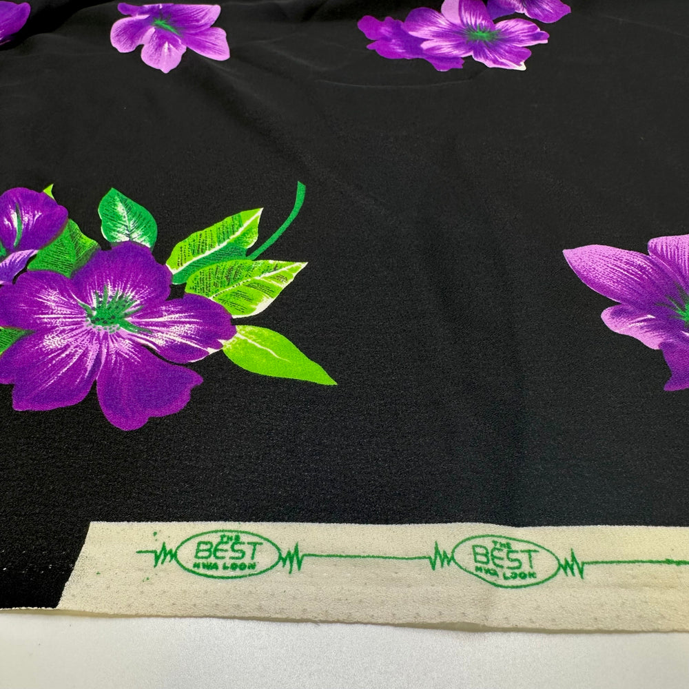UB - Purple Poppies Please - Crepe Poly Woven - Black/Purple Floral - 2.15M Bundle