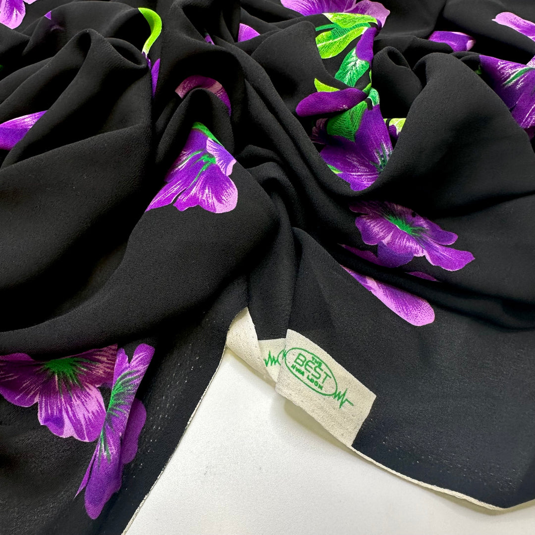UB - Purple Poppies Please - Crepe Poly Woven - Black/Purple Floral - 2.15M Bundle