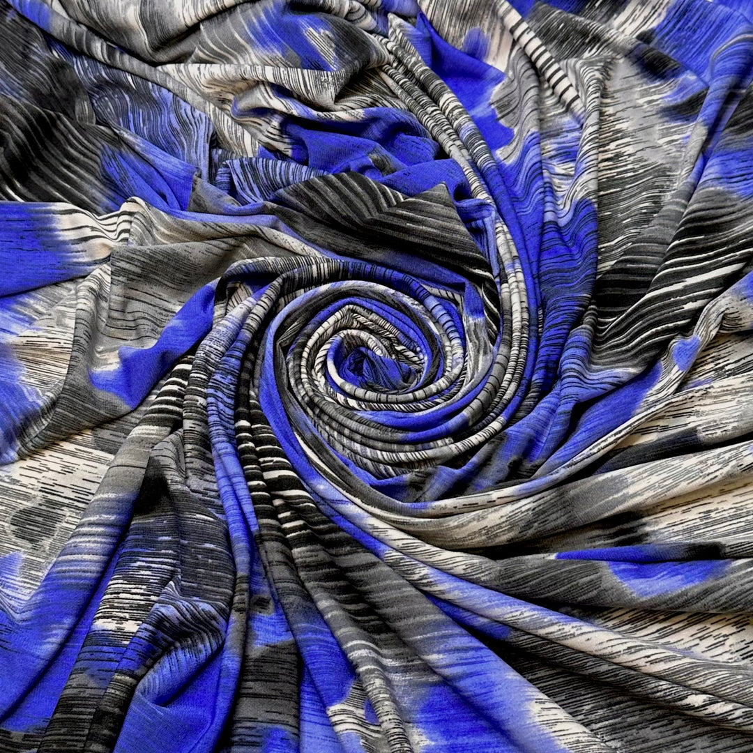 Night Out With Friends - Jersey Polyester Blend Knit - Dark Blue/Grey Abstract - 3.85M Bundle