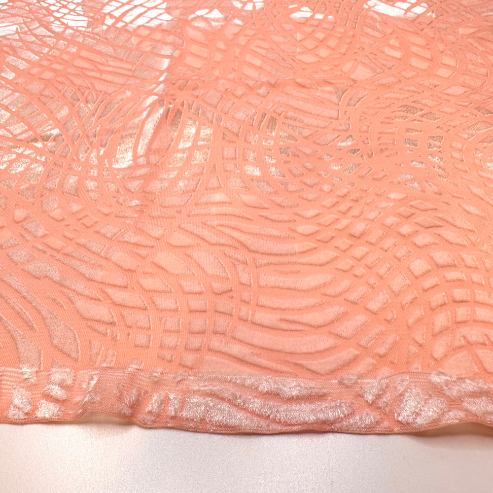 Completing Everything On My To-Do List - Velvet Flocking Mesh Poly/Spandex Knit - Light Pink Geometric - 1M Bundle