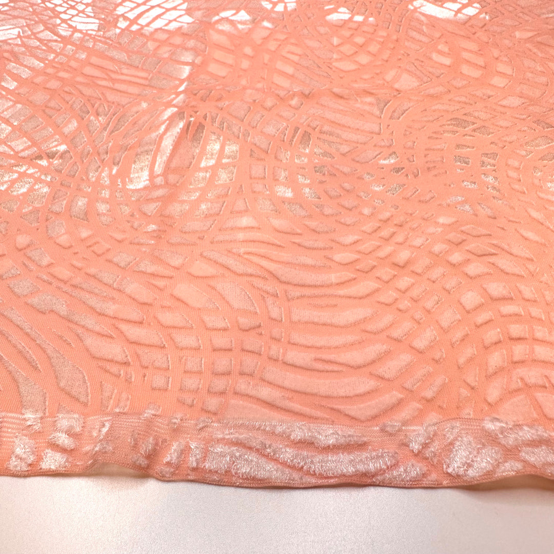 Completing Everything On My To-Do List - Velvet Flocking Mesh Poly/Spandex Knit - Light Pink Geometric - 1M Bundle