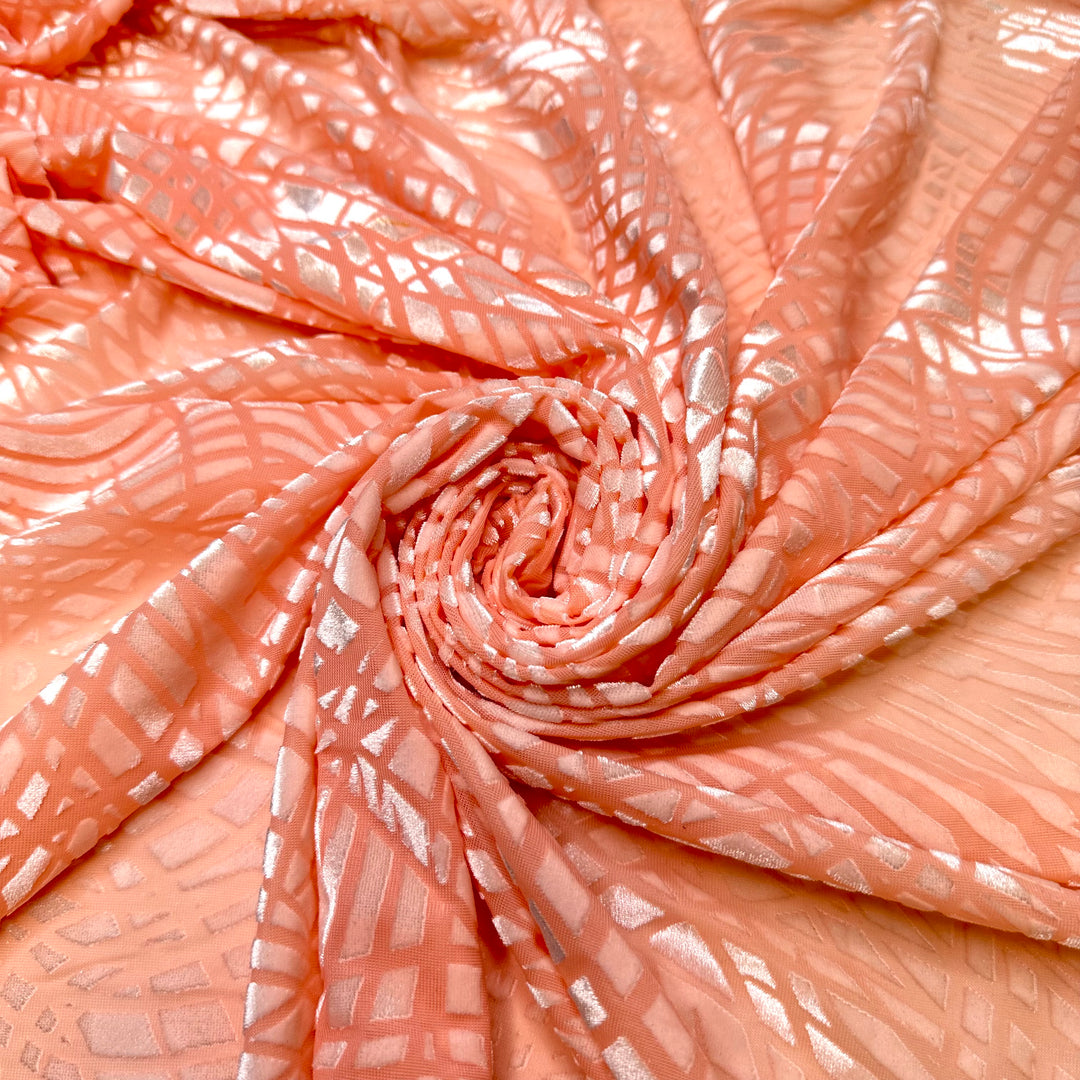 Completing Everything On My To-Do List - Velvet Flocking Mesh Poly/Spandex Knit - Light Pink Geometric - 1M Bundle