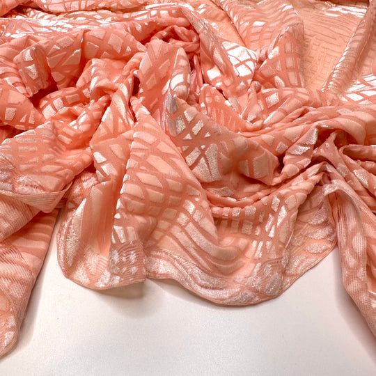 Completing Everything On My To-Do List - Velvet Flocking Mesh Poly/Spandex Knit - Light Pink Geometric - 1M Bundle