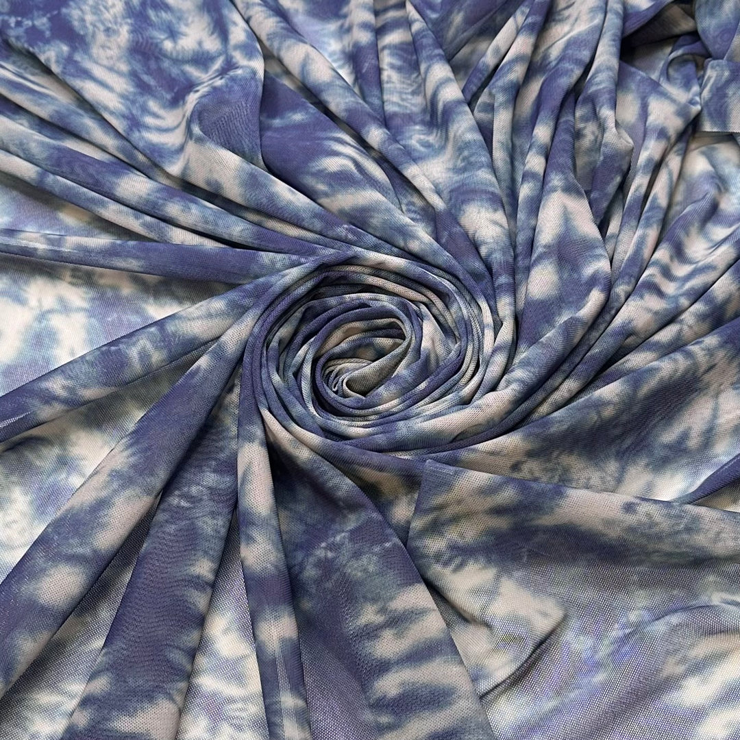 A Cold Shower - Mesh Poly/Spandex Knit - Dark Blue Abstract - 1M Bundle