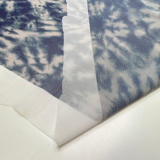 A Cold Shower - Mesh Poly/Spandex Knit - Dark Blue Abstract - 1M Bundle