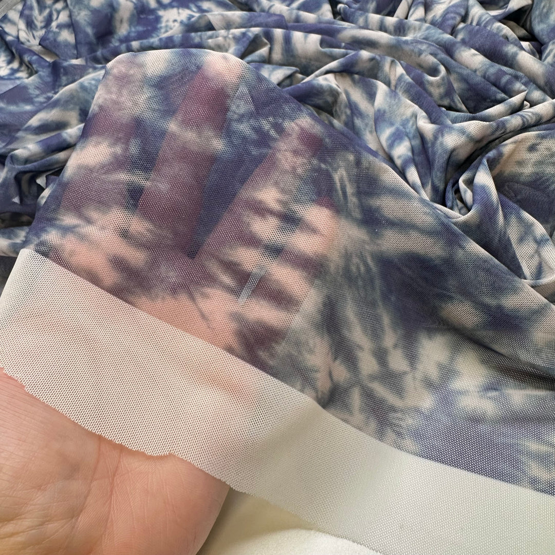 A Cold Shower - Mesh Poly/Spandex Knit - Dark Blue Abstract - 1M Bundle