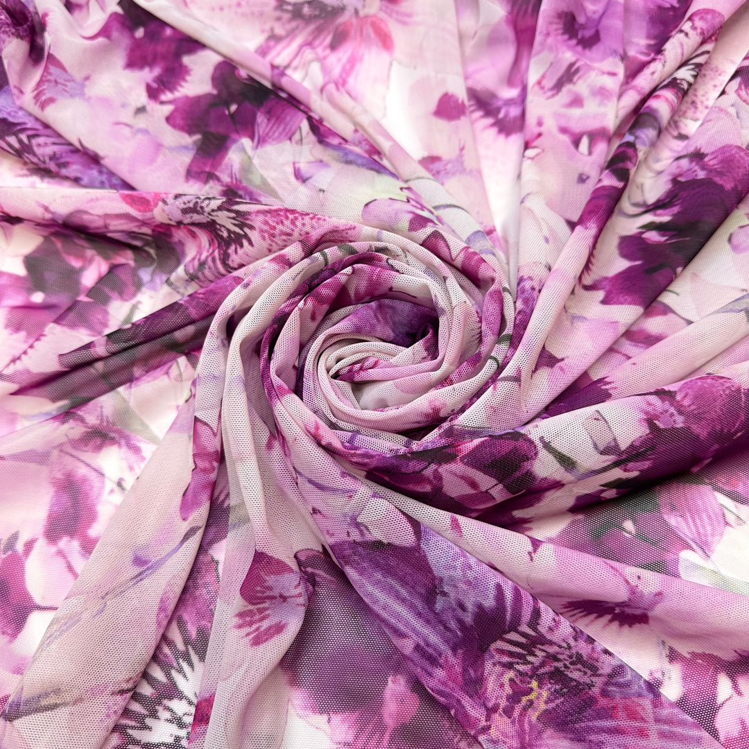 Getting A Raise - Mesh Poly/Spandex Knit - Pink Multi Floral - 1M Bundle