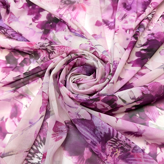 Getting A Raise - Mesh Poly/Spandex Knit - Pink Multi Floral - 1M Bundle