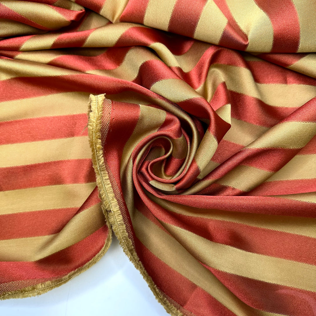 Puts The Ripe In Stripe - Brocade Polyester Blend Woven - Gold/Red - 3.7M Bundle