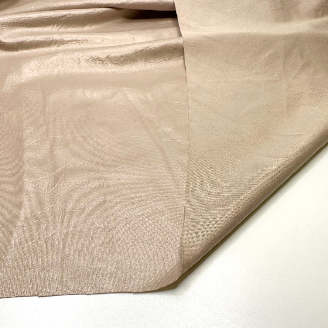 Like A Second Skin - Pleather Like Finish On 1 Side Jersey Poly Knit - Light Beige/Cream - 1.2M Bundle