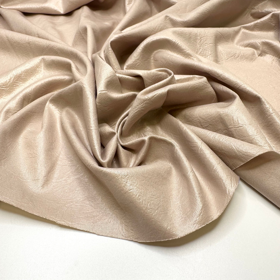Like A Second Skin - Pleather Like Finish On 1 Side Jersey Poly Knit - Light Beige/Cream - 1.2M Bundle