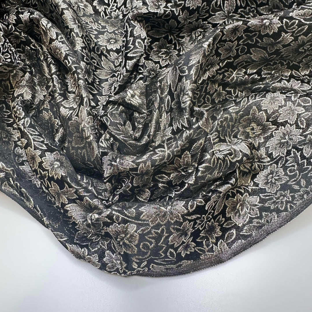 Final Year To Go - Glitter Brocade Polyester Blend Woven - Gold/Black Floral - 1.4M Bundle