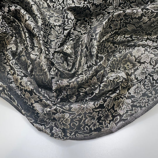 Final Year To Go - Glitter Brocade Polyester Blend Woven - Gold/Black Floral - 1.4M Bundle