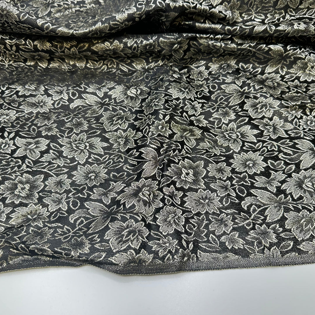 Final Year To Go - Glitter Brocade Polyester Blend Woven - Gold/Black Floral - 1.4M Bundle
