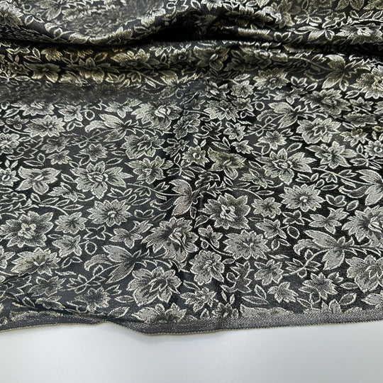 Final Year To Go - Glitter Brocade Polyester Blend Woven - Gold/Black Floral - 1.4M Bundle