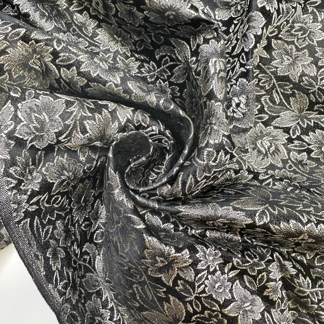 Final Year To Go - Glitter Brocade Polyester Blend Woven - Gold/Black Floral - 1.4M Bundle