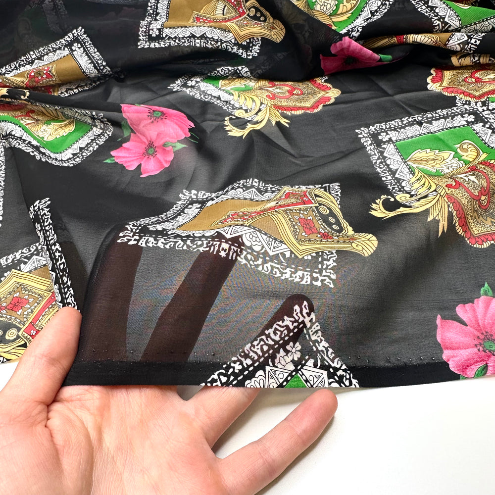 Showing Off My New Colours - Chiffon Poly Woven - Black Multi Abstract - 3M Bundle