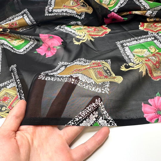 Showing Off My New Colours - Chiffon Poly Woven - Black Multi Abstract - 3M Bundle