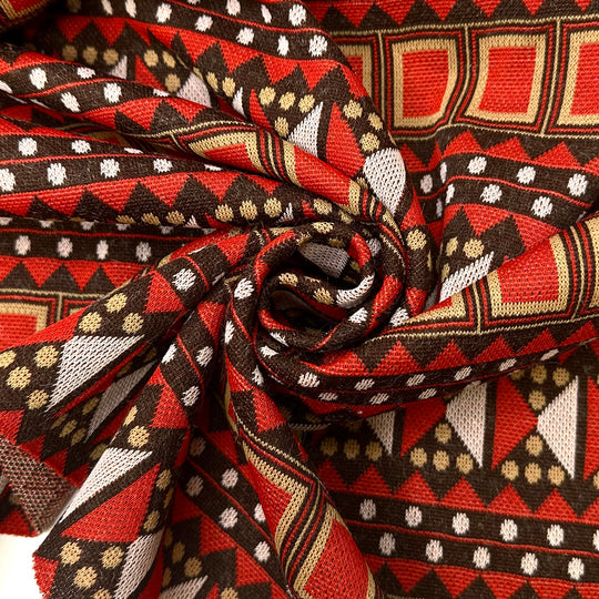 Learning World Geography - Vintage Acrylic Blend Knit - Red Multi Geometric - 3M Bundle