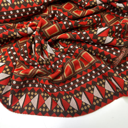 Learning World Geography - Vintage Acrylic Blend Knit - Red Multi Geometric - 3M Bundle