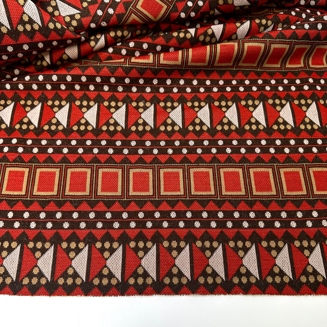 Learning World Geography - Vintage Acrylic Blend Knit - Red Multi Geometric - 3M Bundle